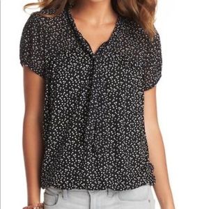 Loft tie neck top ruffle sleeve